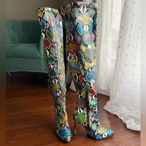 Multicolor Snake Print Heeled Boots